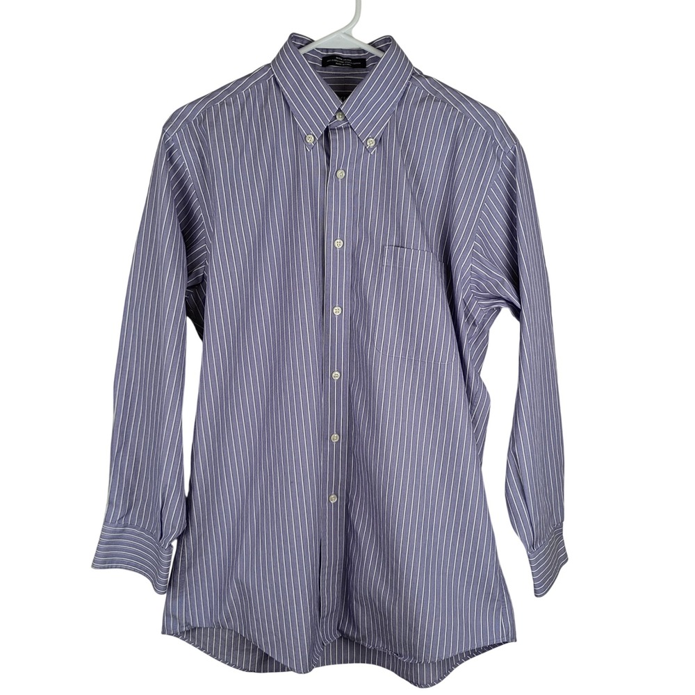 Kirkland Signature Mens Purple Striped Non-Iron Cotton Dress Shirt 15.5 32